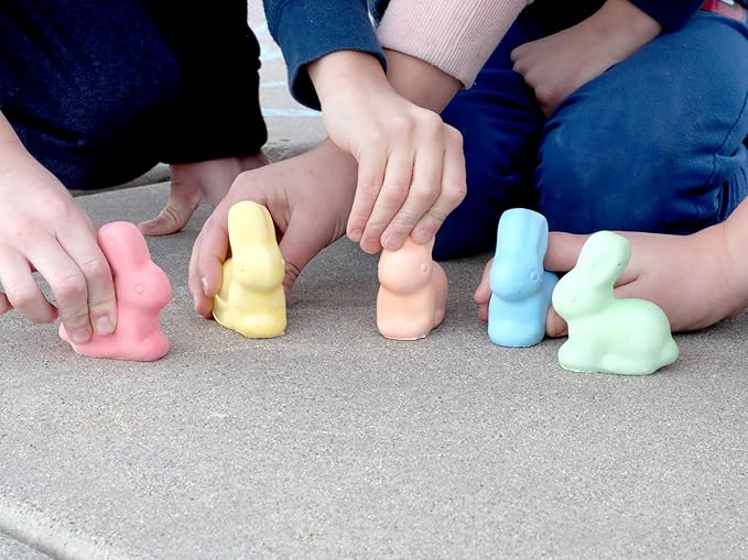 Kid Made Modern Sidewalk Chalk Set for Kids - Washable, Colored Bunny Chalk for Outdoor Play and Chalkboard Art - Ages 3+ (5 Pieces, Multicolor)