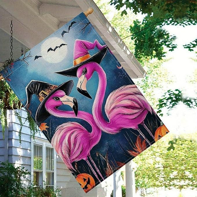 Halloween Flamingo Garden Flag 12x18 Inch Double Sided Outside Funny Seasonal Farmhouse Yard Outdoor Flag