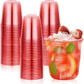 KesaPlan 50 Pcs Red Clear Plastic Cups for Party, 12 oz Disposable Stemless Wine Glasses, Cute Round Bottom Plastic Cocktail Cups for Christmas Valentine's Day Mother's Day Birthday Wedding Party
