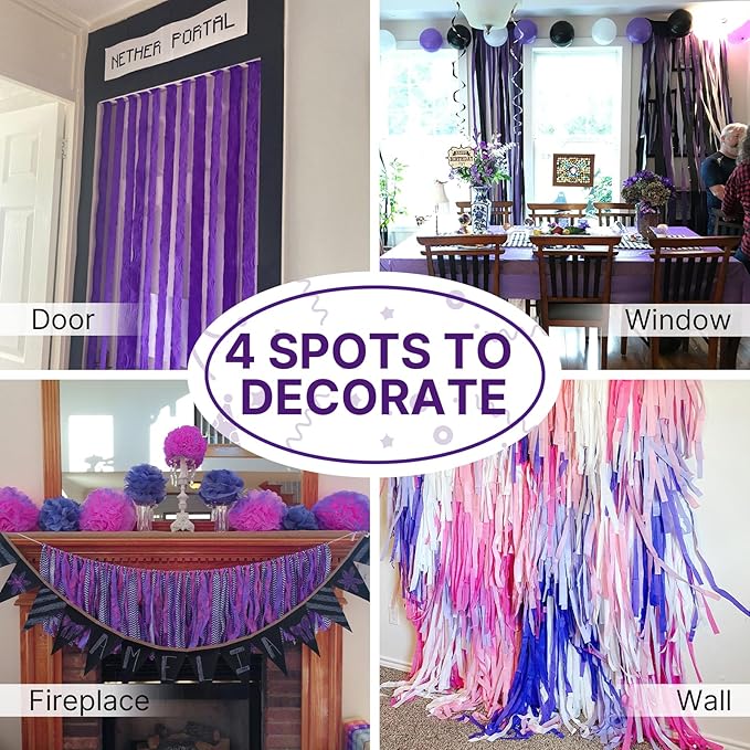 PartyWoo Purple Crepe Paper Streamers 4pcs 328ft Pack of Dark Purple Crepe Paper Streamers for Birthday Gender Reveal Baby Shower Bachelorette Graduation Princess Butterfly Theme Party Decorations
