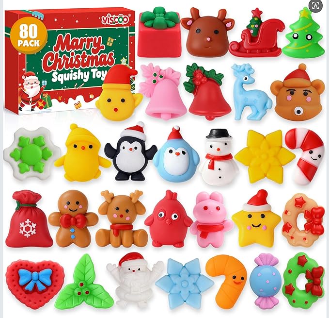 80 Pack Christmas Squishy Toys Squishies, Mochi Squishy Party Favors for Kids,Christmas Toys for Kids,Squishy Fidget Stress Reliever, Goodie Bags Fillers Birthday Xmas Gifts Stocking Stuffers