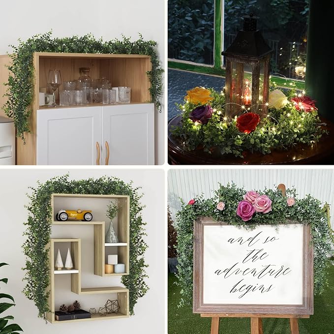 Dolicer 10 Pack Eucalyptus Garland, 60FT Faux Eucalyptus Greenery Garland, Artificial Eucalyptus Leaves Vine, Fake Hanging Eucalyptus Garlands Wedding Backdrop Arch Wall Table Party Decor (Grey Green)