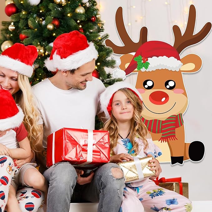 AUGSUN Christmas Party Games for Kids and Family Pin The Nose on The Reindeer Holiday Activity Xmas Reindeer Games for Christmas Festival Winter Party Classroom Favor Decoration Supplies