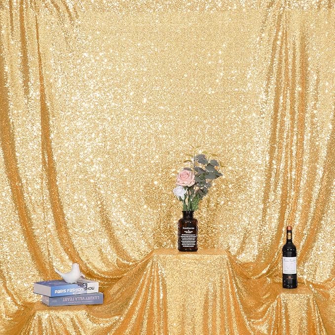 Juya Delight 6ft x 8ft Gold Sequin Backdrop Curtain Glitter Photo Booth Backdrops for Party Wedding Photography Decorations