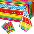 2 Pcs Cinco De Mayo Table Cloths 54 x 108 Inch Mexican Taco Night Colorful Stripe Patterns Plastic Disposable Rectangle Tablecloth for Fiesta Dining Picnic Party Table Cover Supplies