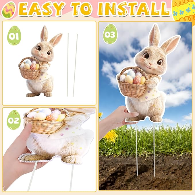 16 PCS Outdoor Easter Decorations, Easter Bunny and Eggs Yard Signs with Stakes, Waterproof Spring Garden Lawn Signs for Party Spring Garden Patio Holiday Display Supplies
