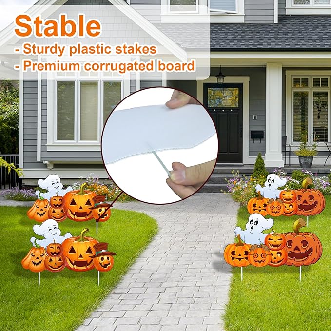 Large Halloween Decorations Outdoor Yard Signs, 4pcs Halloween Ghost Pumpkin Decor Yard Stakes Prop for Lawn Decorations Outdoor Garden Home Party Decor