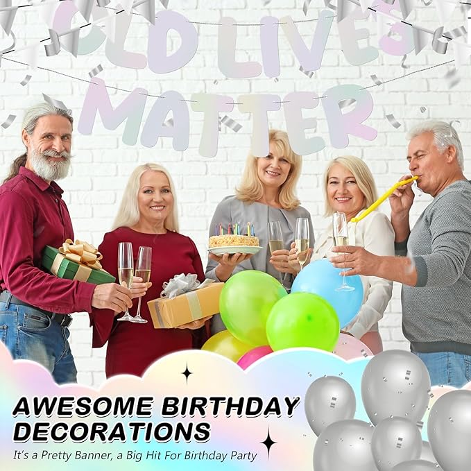 Fulmoon Pre Strung Banner 6.56 ft Funny Birthday Retirement Party Decorations 80th 70th 60th 50th Retirement Party Garland Bunting Decorations for Men Women(Iridescent)