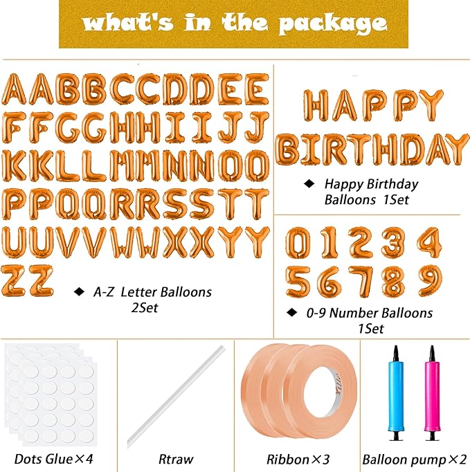 Happy Birthday Balloon Banner Custom Phrase Balloons letter 16 inch Personalized Alphabet Letters Foil Mylar Balloons (Orange)