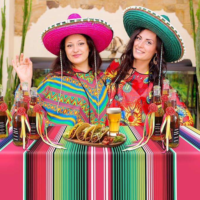 Hxezoc Disposable Plastic Mexican Serape Tablecloths, 54 x 108 Inch Mexican Striped Party Table Cover for Wedding Birthday Decorations Outdoor Indoor Party Supplies