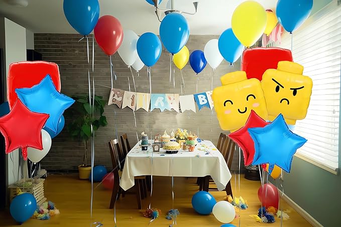 Building Block Balloons Building Blocks Themed Birthday Party Balloons Brick Themed Balloons Building Block Party Balloons for Birthday Party Supplies-8pcs