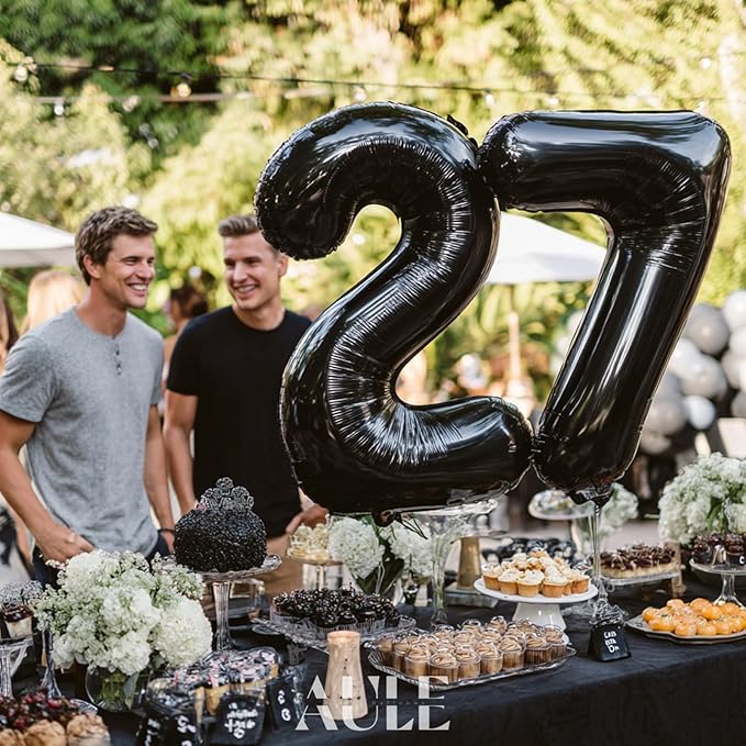 AULE 40 Inch Large 27 Number Balloons Black, Big Foil Number Balloons, Giant Helium Happy 27th Birthday Party Decorations for Man and Women, Huge Mylar Anniversary Party Supplies