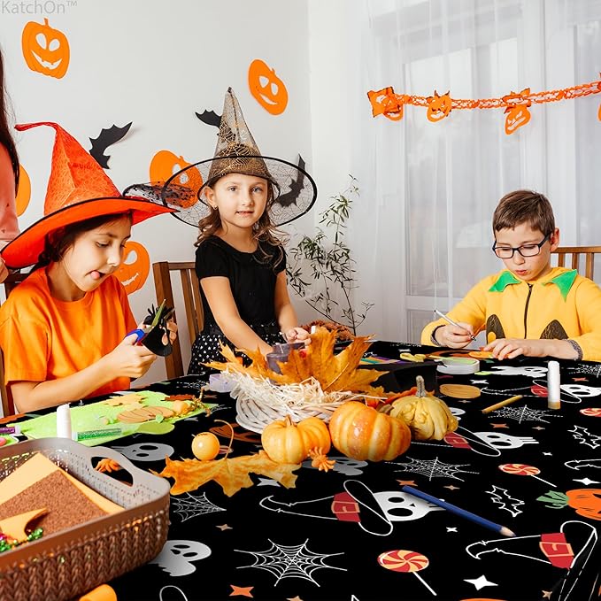 KatchOn Halloween Tablecloths - Large 54x108 Inch, Pack of 3 | Disposable Plastic Table Covers for Halloween Decorations Indoor, Outdoor | Spooky Decorations