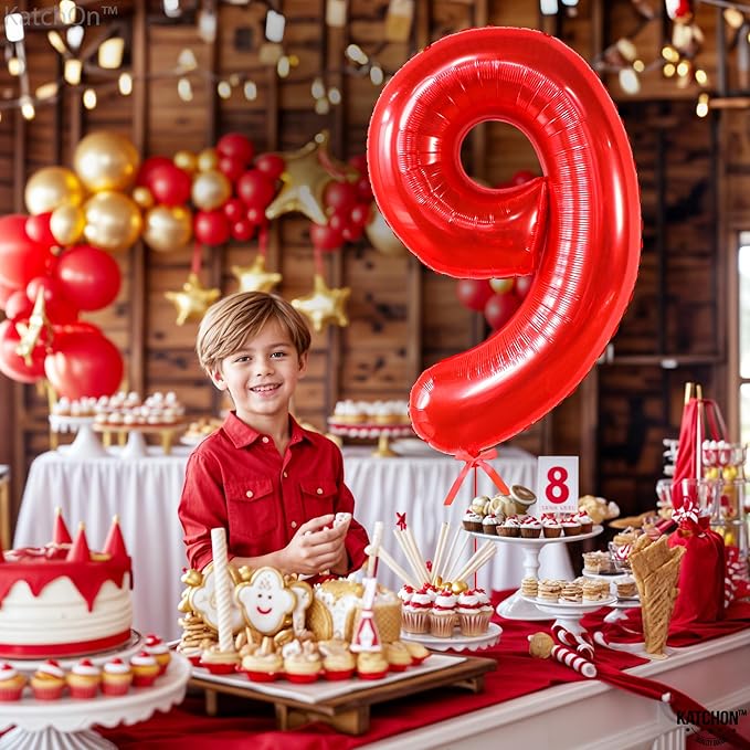 KatchOn, Giant Red Number 9 Balloon - 40 Inch | Red 9 Balloon | 9 Birthday Balloon for 9 Birthday Decorations | 9 Balloon for Birthday Party Decorations