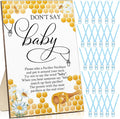 Geetery 51 Pcs Don't Say Baby Game Sign Cool Baby Shower Game 50 Pacifier Necklace Wooden Don't Say Sign Plastic Pacifier Party Favor for Gender Reveal(Bee,Blue)
