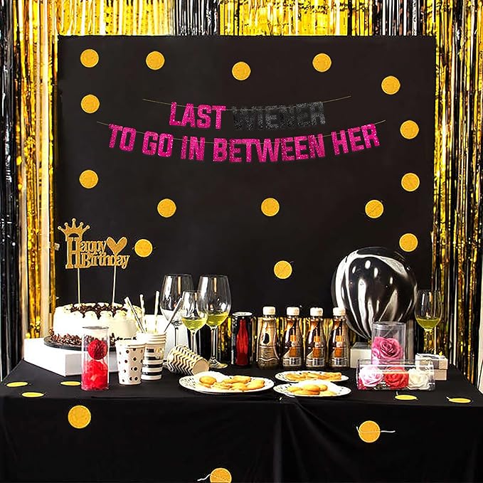 Pre-Strung Funny Bachelorette Pink & Black Glitter Banner - Funny Bachelorette Party Decorations for Her - Party Supplies, Favors and Gifts