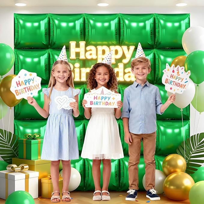 50Pcs Green Square Foil Balloons Wall Backdrop, Double Sided Metallic Foil Balloons Tunnel Arch Garland Kit for Photo Booth Birthday Wedding Halloween Christmas Party Decorations