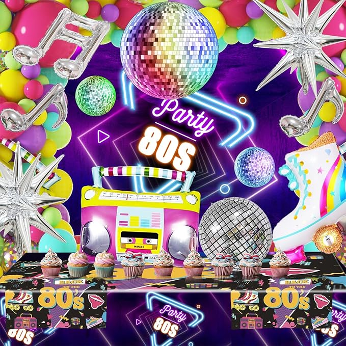 80s 90s Party Decorations, JOGAMS 167Pcs Neon Balloons Arch Kit with Confetti Music Note Star Disco Ball Balloons for 90s 80s Hip Hop Rock Theme Birthday Photo Props Prom Party