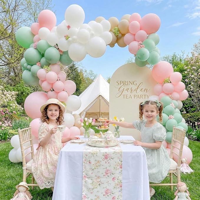 Pastel Pink and Green Balloon Garland Arch Kit 143 Pcs Light Pink Sand White mint Sage Green Balloons for Girl Baby Shower spring Fairy Girls 1st Birthday Party Decorations