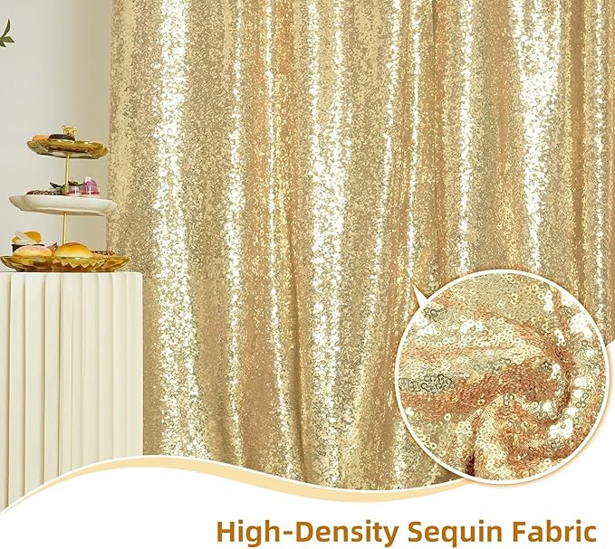 Light Gold Backdrop Photobooth Sequin 4FTx7FT Glitter Curtains for Birthday Party Wedding Wall Decoration