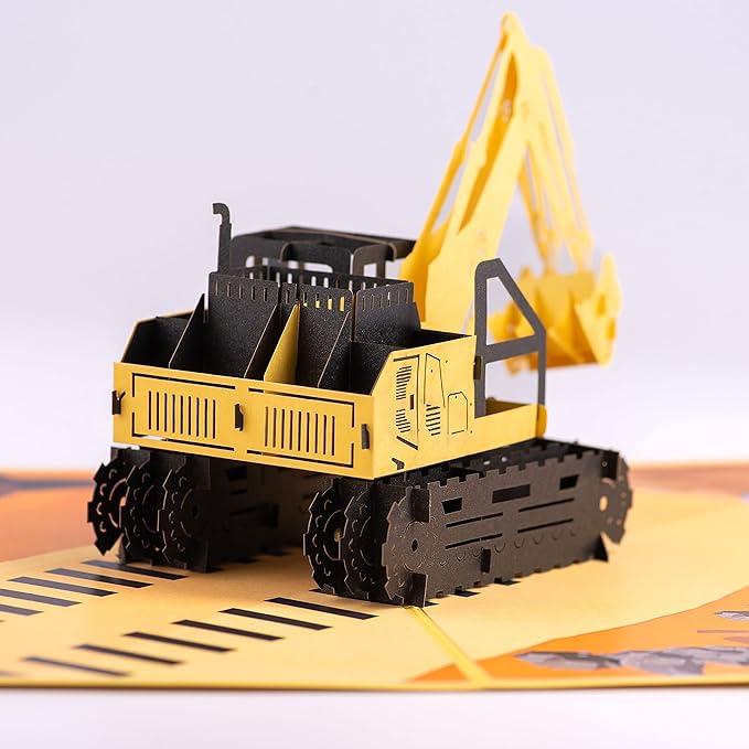 Digger Pop Up Card by DEVINE Popup Cards w/envelope (8"x6") | 3D Birthday Card for Boys Kids Grandson | Pop Up Greeting Cards | 3D Cards All Occasion Funny Excavator