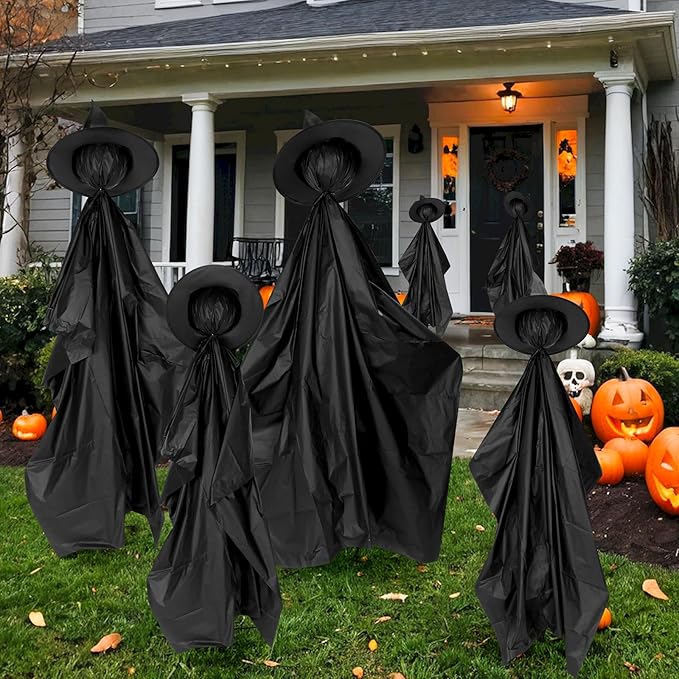 Halloween Witch Outdoor Decorations Set of 6, 4FT Yard Lawn Garden Props with Stakes, Witch Halloween Decor for Outside, Garden, Lawn, Entryways