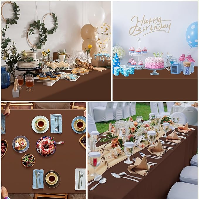 6Pcs Brown Plastic Tablecloths for Rectangle Tables,Disposable Chocolate Table Cloth,Waterproof Tan Table Cover for Fall Thanksgiving Harvest Birthdays Weddings Party Decorations,54 x 108 Inch