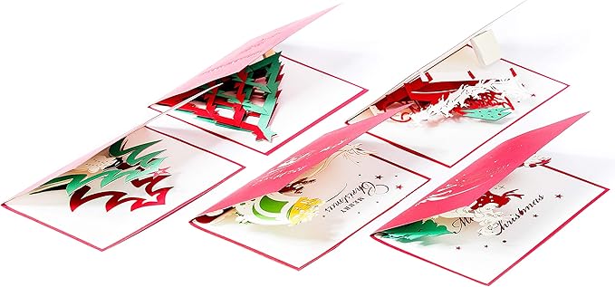 Christmas Pop Up Cards. This Set of 3D Greeting Cards are a Perfect Way to Say Thank You (5 Pack Christmas- Assorted)