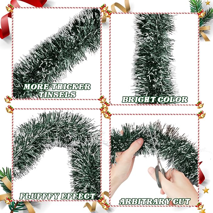 100Ft Christmas Garland - Xmas Tree Decorations, Christmas Tinsel Decorations for Indoor&Outdoor Home Decor, Christmas Metallic Twist Garland Ceiling Hanging Decorations for New Year(Green)