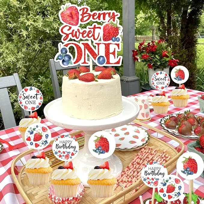 MaitianGuyou Strawberry Theme Party Tableware Set,Baby Shower Dinnerware Decoration Supplies Including Plates,Napkins,Cups and Straws for Fruit Party,Wedding,Birthday - Serve 20 Guests