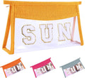 Sunscreen Bag Clear Makeup Bag Chenille Letter Sun Cosmetic Pouch Summer Beach Essential Cute Toiletry Pouch Travel Accessories Gifts for Women