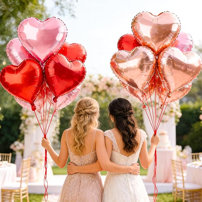 12 Pcs Rose Gold and Red Heart Foil Balloons for Valentines Day Decorations,18 Inch Romantic Love Valentine Heart Balloons for Valentines Day Wedding Marriage Birthday Bridal Shower Party Decorations