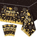 3 Pack Plastic Graduation Tablecloth, Graduation Decorations Class of 2026 Disposable Rectangle Black and Gold Table Cover, 2026 Gongrats Grad Table Cloths for Graduation Party Decorations, 54x108