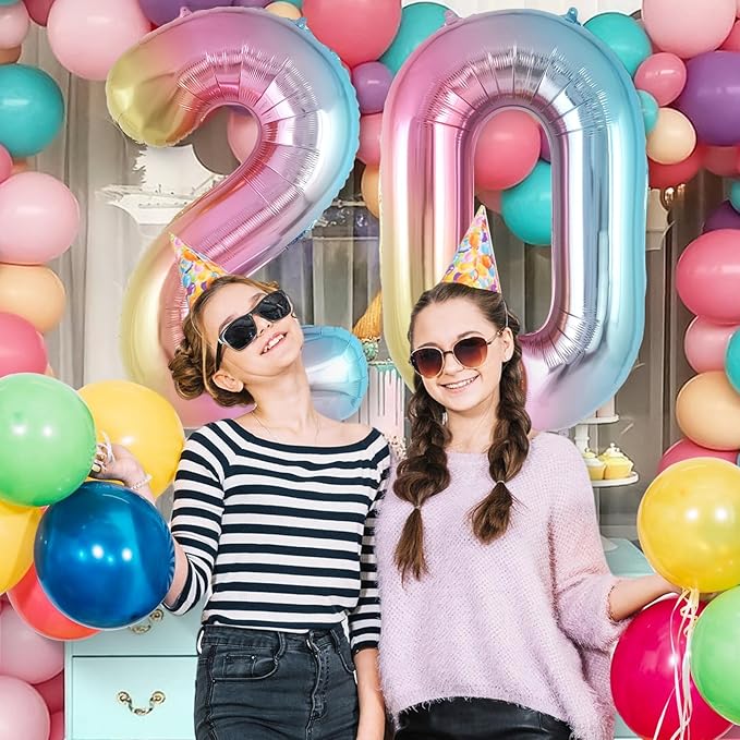 Rainbow Gradient Number 0 Balloon, 40 Inch Big Large Foil Number Balloons, Jumbo Mylar Number 0 Balloons for Birthday Party Decorations Supplies Anniversary Celebration