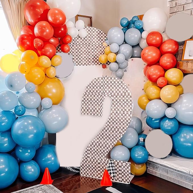 Race Car Balloons, 50Pcs 12 Inch Car Decorations with Red Blue Yellow Burnt Orange Black Party Balloons for Boy Birthday Race Car Themed Party Birthday Baby Shower Graduation Decorations