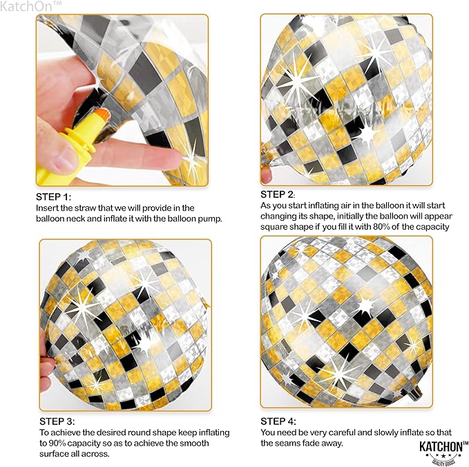 KatchOn, Huge Disco Ball Balloons -22 Inch, Pack of 12 | Black And Gold Disco Balloons for Disco Party Decorations | 360 Degree 4D Sphere Disco Balloon | Graduation Decorations 2025