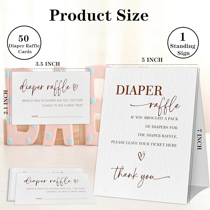 Modern Minimalist Diaper Raffle Game, Diaper Raffle Tickets for Baby Shower, Gender Neutral Tickets for Baby Shower Party Favor Decorations Supplies (1 Sign + 50 Cards)