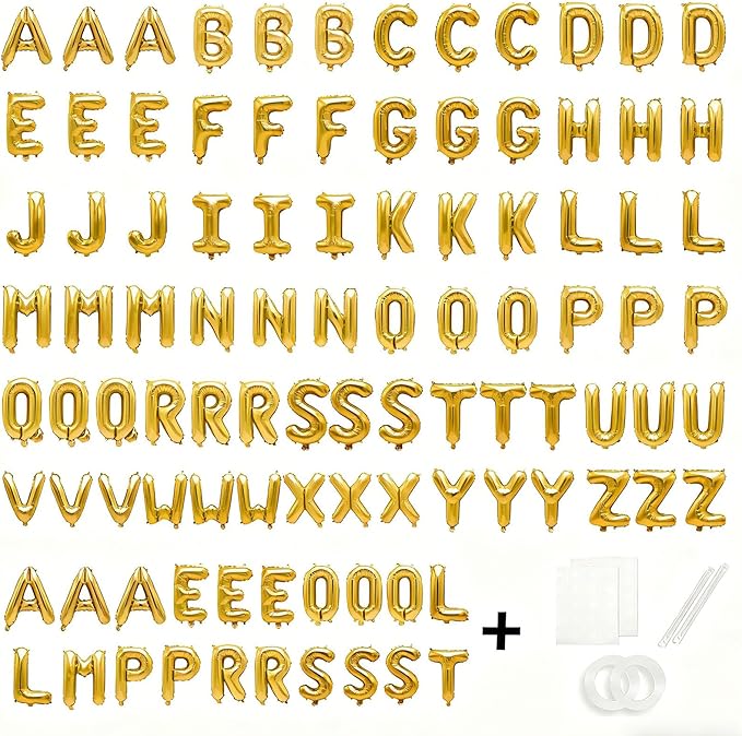98 Pcs Gold Letter Balloons, Custom 3 Set A-Z Set for Personalizing Names & Phrases Party Supplies Banners - with 1 Set AEOLMPRST 20Pcs for Wedding/Birthdays/Annivs/Grads Party Banner Custom Phrase
