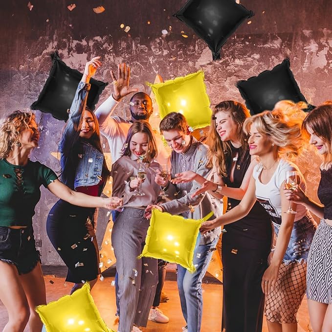 Metallic Gold and Black Double Sided Square Foil Balloons Wall,19 Inches Chrome Foil Balloons Tunnel Arch Kit for Bachelorette, Anniversary, New Year,2026 Graduation,Birthday Party Decorations