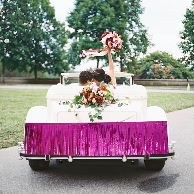 Hot Pink Birthday Decorations Tinsel Garland Parade Float Decorations for Trailer 4Pack 12FT Christmas Party Decor Ceiling Fringe Banner Pink Backdrop for Streamers Party Decorations