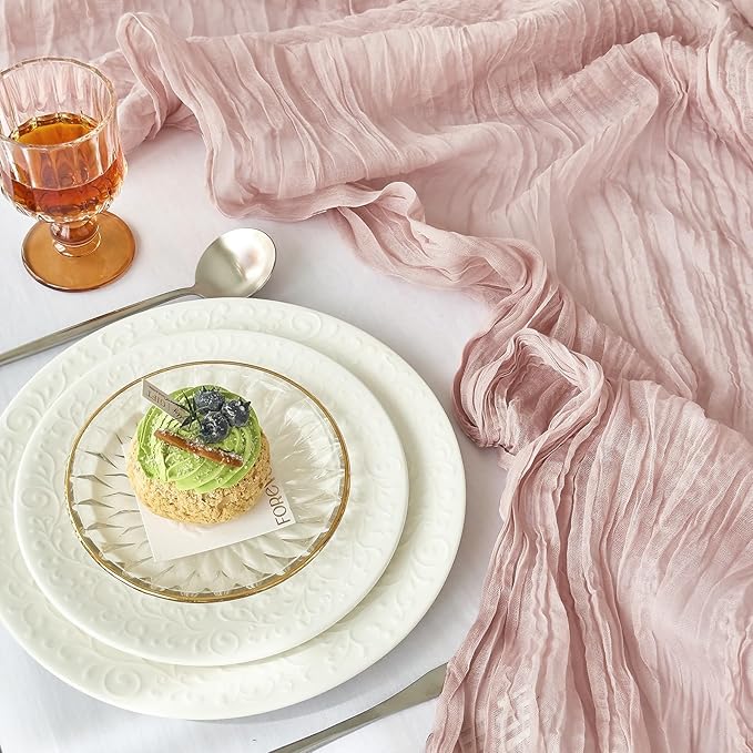 IVAPUPU 10 Pcs Cheesecloth Table Runner - 10ft Dusty Pink Easter Spring Boho Gauze Cheese Cloth Table Runners for Baby Shower Decoration Wedding Party Summer Garden Farmhouse