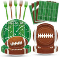 100 Pcs Football Party Supplies Set, Serves 25 – Disposable Football and Field Design Paper Plates, Napkins, and Forks, Game Day Tailgate Themed Tableware for Sports Birthday and Team Decorations