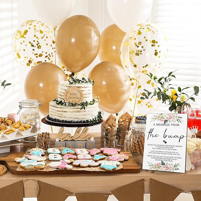 Roowest Cool Baby Shower Tabletop Decoration a Message from the Bump Wooden Baby Shower Games Sign Greenery Cute Gender Reveal Party Thank You Sign, 11.2 x 8.66 Inches(Floral)