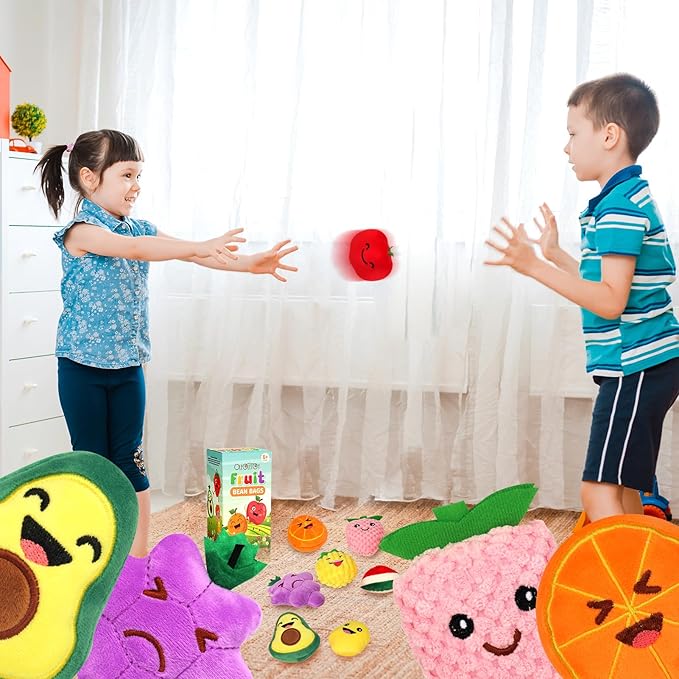 Sensory Toys for Kids, 8 Pack Mini Fruit Soft Stuffed Plush Toy for Girls or Boys as Party Decorations, Toddler Pretend Play Kitchen Food, Strawberry, Avocado, Pineapple and Orange