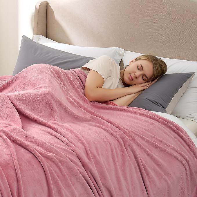 Hansleep Fleece Dusty Rose Throw XL Blanket, Super Soft Flannel Fuzzy Plush Cozy Blanket for All Seasons, Dusty Rose, Throw XL 50x70 Inches