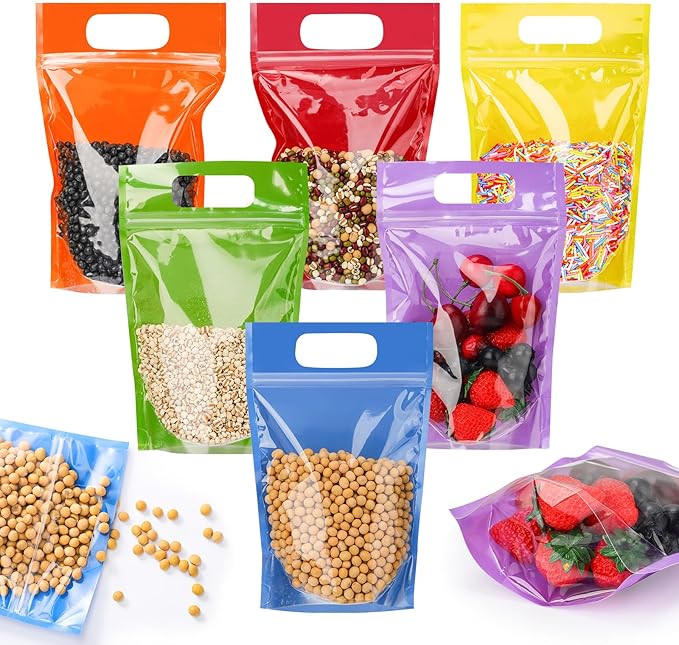 120 Pcs Plastic Gift Bag Bulk 5.5 x 8.7 Inch Resealable Party Goodie Bag with Clear Window Color Favor Pouch with Handle for Home Birthday Wedding Party Candy Gift Wrap Supply(Clear)