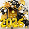 Graduation Balloons Garland Arch Kit, Graduation Balloons Class of 2026, Black and Gold White Latex Balloon with Foil Balloon for Class of 2026 Party Decor