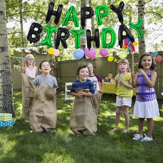 TONIFUL Happy Birthday Balloons Banner 16 Inch Mylar Foil Letters Birthday Sign Reusable for Girls Boys Kids & Adults Birthday Party Decorations Supplies（Black Green）