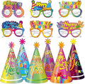 36 Pcs Happy New Year Party Favors 2026 Neon New Year Eve Party Supplies for Adults & Kids,12 Neon Cone Hats and 24 Paper Glasses Fun Decoration Props for NYE Decorations