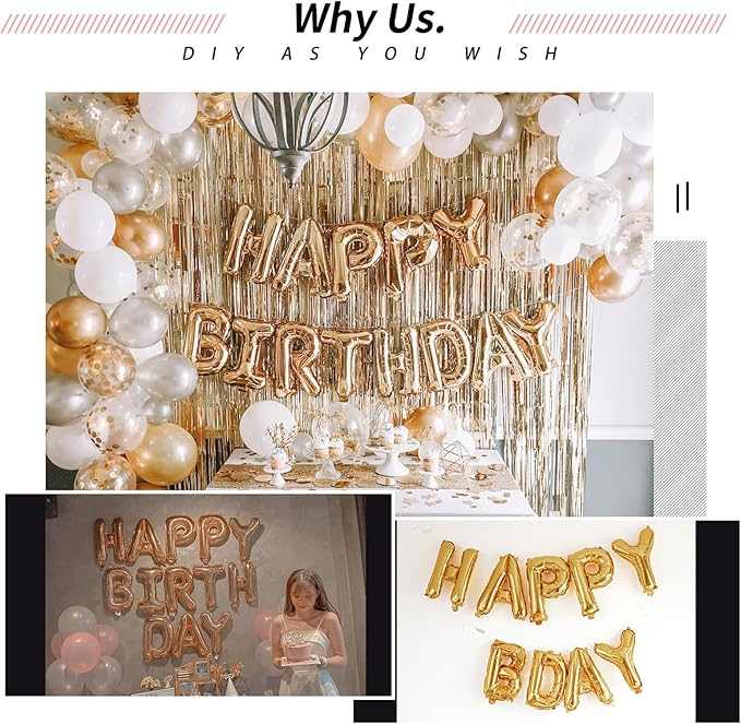 [26 Pcs] 16" Letter Gold Foil Balloons A-Z set, Mylar Aluminum Hanging Alphabet for Graduation Birthday Party Decorations New Year eve